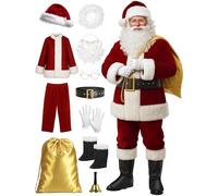 Ahititi Santa Claus Costume for Men Santa Suit Adults 11pcs Mens Deluxe Professional Christmas Clause Outfit Xmas Cosplay XL
