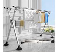 AHKFUL Etendoir Linge Interieur XXL, Etandoire à Linge IntéRieur Pliant & Extensible, Grande Etendoir INOX avec roulettes et éTendoir à Chaussures, Gratuit Installé Etandage à Linge Intérieur,B,240cm