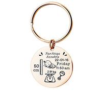 AHLOKI Porte - clés anniversaire de naissance de bébé personnalisé, gravure personnalisée nom de bébé, taille, poids, date et heure de naissance (Or Rose-1)