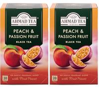Ahmad Tea - Peach & Passion Fruit - Thé noir à la pêche et au fruit de la passion - Avec des morceaux de fruits - Sachets de thé emballés individuellement et scellés avec 2g de portion - 20 sachets