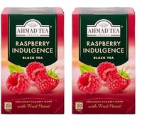 Ahmad Tea - Raspberry Indulgence - Thé noir à la framboise - Avec morceaux de fruits - Sachets de thé emballés individuellement et scellés - 20 sachets de thé avec ruban (Lot de 2)