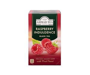 Ahmad Tea - Raspberry Indulgence - Thé noir à la framboise - Avec morceaux de fruits - Sachets de thé emballés individuellement et scellés - 20 sachets de thé avec ruban