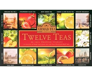 Ahmad Tea Twelve Teas - Assortiment de 12 types de thé noir et de thé vert aux saveurs différentes - 60 sachets de thé emballés individuellement, scellés avec arôme et avec ruban, 120g de thé
