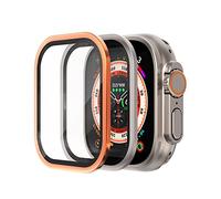 AHNHSKY Lot de 2 protecteurs d'écran avec cadre en alliage de titane pour Apple Watch Ultra 49 mm, Original Sensitive Touch 9H Film en verre trempé avec coque de protection antichoc pour iWatch 49 mm