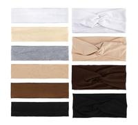 AHONEY Lot de 10 bandeaux antidérapants pour femme - Bandeau fin et large torsadé en coton élastique pour entraînement, yoga, course à pied (neutre)