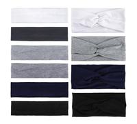 AHONEY Lot de 10 bandeaux antidérapants pour femme - Bandeau fin et large torsadé en coton élastique pour entraînement, yoga, course à pied (gris)