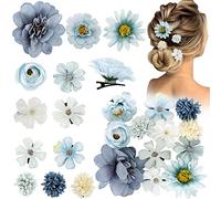 Ahoney Lot de 12 pinces à cheveux à fleurs artificielles hawaïennes en mousseline de soie - Accessoires pour cheveux pour fête de plage, décoration de mariage (style bleu)