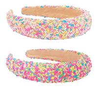 AHONEY Lot de 2 bandeaux épais rembourrés pour femmes et filles, jolis bandeaux larges et antidérapants à paillettes, accessoires de cheveux d'anniversaire pour filles (rose et rose vif)