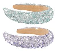 AHONEY Lot de 2 bandeaux rembourrés avec strass pour femmes et filles, pour bal de fin d'année, Noël, anniversaire (bleu et vert)