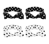 AHONEY Lot de 4 bandeaux noirs et blancs avec nœud pour femme, bandeau à pois pour filles et femmes, bandana rétro des années 50, bandeau imprimé vintage (noir et blanc)
