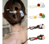 Ahoney Lot de 4 pinces à cheveux plates françaises torsadées pour femme - Jolies barrettes à cheveux antidérapantes (perlées)