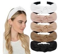 AHONEY Lot de 5 bandeaux larges noués pour femme - Accessoires de cheveux antidérapants - Diademas Para Mujer (marron)