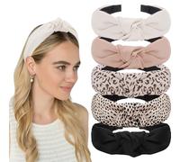 AHONEY Lot de 5 bandeaux noués pour femme, tendance, épais, avec nœud supérieur, antidérapants, accessoires pour cheveux mignons, multi-style, diadèmes pour para mujer (neutre)
