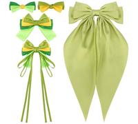 AHONEY Lot de 5 nœuds à cheveux verts en satin pour filles, filles, femmes, décoration de fête d'anniversaire, cadeaux (Tiana)