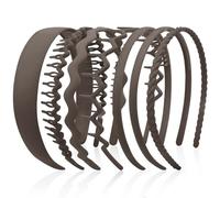 AHONEY Lot de 7 bandeaux marron pour homme et femme avec dents antidérapantes pour femme, accessoires de cheveux pour femme, peigne pour diadèmes para mujer (marron)