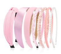 AHONEY Lot de 7 bandeaux roses pour filles et femmes - Bandeaux tendance antidérapants - Accessoires pour cheveux mignons - Multi-style - Diademas Para Mujer (rose)