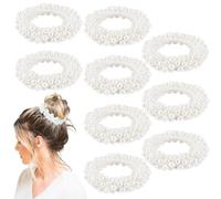 Ahoney Lot de 9 chouchous élastiques à cheveux avec perles blanches - Bracelets extensibles pour cheveux pour femmes, mariages bohèmes - Accessoires de cheveux pour femmes et filles (blanc)