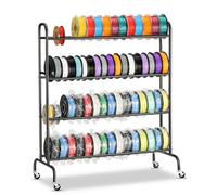 AHOWPD Étagère de rangement pour filament d'imprimante 3D - 4 niveaux enroulables avec roulettes, étagère en métal robuste pour PLA/ABS/TPU, filaments organisés pour studio d'impression 3D, atelier de
