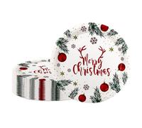 AHPYEUHK Lot de 50 assiettes jetables en carton de 17,8 cm - Assiettes à dessert - Cloche de Noël - Branche verte - Décorations de fête