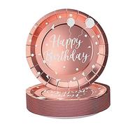 AHPYEUHK Lot de 60 assiettes en carton jetables de 17,8 cm - Or rose - Assiettes « Happy Birthday » - Fournitures de fête pour anniversaires, mariages, fêtes prénatales