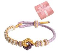 AHQCBWG Bracelet tressé réglable avec nœud en fleur de pêcher pour petite-fille, fille, mère, grand-mère, grand-mère, grand-mère, pour femme avec boîte cadeau rose, taille unique, Coton