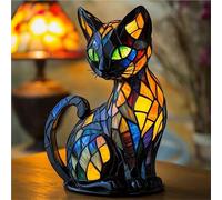 AHQCBWG Veilleuse USB en verre teinté en forme de chat, lampe de table LED pour chevet, salon, chambre à coucher, amoureux des animaux, décoration de la maison, du bureau (chat noir coloré, 17 cm)