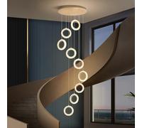 AHQX Lustre LED Moderne Lustre Circulaire Suspension escalier Long Lustre avec télécommande dimmable en continu Lustre Rond doré réglable en Hauteur Salon Hall Villa Grand Lustre(9 Heads)