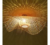AHQX Lustres Rétro Lumière Naturelle De Bambou Et Plafonnier Rotin Vintage E27 Éclairage Plafond Tissées À La Main Pour Manger Chambre Salon Bar Café Pendentif Cuisine Lampe Suspendue Couloir,85cm