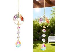 AHRLIC Arbre de vie en cristal chakra à suspendre avec 7 pierres précieuses colorées chakra | Attrape-soleil en cristal naturel pour fenêtre, jardin, mur | Ornement inspiré des chakras pour femmes