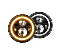 AHRPKAMERD Optique De Phare Phare LED Pour Voiture Offroad 4x4 12V 24V 7 Pouces Faisceau Haut-bas 180W Avec Yeux Halo Clignotant Ambre À Points Feu Avant Voiture(2PC)