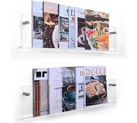 Ahtadums 2 pièces Etagère Murale Flottante Acrylique Porte Revue Présentoir à Prospectus Brochures Porte Revue Mural Présentoir Acrylique Transparent Domicile avec Raccords (40cm)