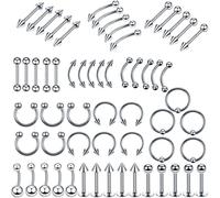 AHTCPO 60 Pièces de Boutons Nez en Pointe Acier Chirurgical 20G, Anneaux à Lèvres Labret et Boucles d'Oreilles Hélix Hommes Femmes(1.2 * 8)