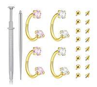 AHTCPO Anneau de Nez en Forme Fer à Cheval 12g, Double Boucle D'Oreille Acier Avec Pierre, U Demi-Boucle pour Tragus, Lèvre et Hélix(Gold)