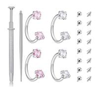 AHTCPO Anneau de Nez en Forme Fer à Cheval 12g, Double Boucle D'Oreille Acier Avec Pierre, U Demi-Boucle pour Tragus, Lèvre et Hélix(Silver)