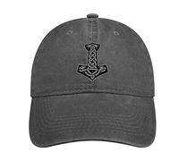 AHTCPO Casquette de Baseball, Casquette Unisexe pour Adultes, Casquette de Baseball Viking Mjolnir, Vintage Denim Délavé Chapeaux de Père Réglables Cadeau pour Hommes,Dark Gray