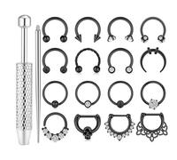 AHTCPO Ensemble de 18 Anneaux Nez en Forme Fer à Cheval Avec Outils, pour Cartilage Boucles D'Oreilles, Piercing, Argent Noir Or(Black)