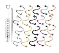 AHTCPO Ensemble de 22 Piercing Nez Titane Torsadé 16g Avec Outils, pour Cartilage, Sourcils Lèvres Bijoux Universels Hommes Femmes(1.2 * 10 * 3)