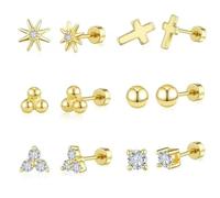 AHTCPO Ensemble de 6 Paires Clous Nez en Acier Inoxydable, Unisexe, Motif Croix/étoile Carré Zircon Cubique, Bijoux Piercing