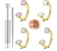 AHTCPO Ensemble de Clous D'Oreille en Zircon Forme C Calibre 20 g, Bijou Polyvalent pour Piercing Au Nez, Tragus et Conque(Set 3)
