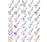 AHTCPO Ensemble de Piercings en Acier Inoxydable Avec Zircon Forme I/L/S, Labret, Anneau Lèvre, Boucle D'Oreille, Femmes et Hommes(I)