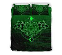 AHTCPO Ensembles de Literie Viking Fenrir Loup, Loup Celtique Nordique en Microfibre Imprimée en 3D avec Housse de Couette a Fermeture a Glissière, pour Twin Queen King Size avec,Vert,200 X 200 cm