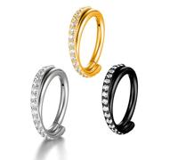 AHTCPO Lot de 3 Anneaux Piercing pour Le Nez, Bijoux en Titane Avec Charnière Boucle D'Oreille Forme Croix, Cartilage Solides G23(Set with diamonds,1.2 * 12mm)