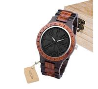 AHTCPO Montres en Bois Vegvisir, Bijoux Hommes Vikings, Mythe Nordique Vintage Runes Circle, Montre en Bois Boussole, Fait a la Main Gravé Boîte en Bois Cadeau