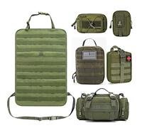 AHTCPO Organiseur Tactique pour Siège Arrière de Voiture, Organiseur de Panneau de VéHicule Tactique avec 5 Pochettes Molle Détachables, Universel, Compatible avec la Plupart des Véhicules(Green)