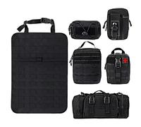 AHTCPO Organiseur Tactique pour Siège Arrière de Voiture, Organiseur de Panneau de VéHicule Tactique avec 5 Pochettes Molle Détachables, Universel, Compatible avec la Plupart des Véhicules(Black)