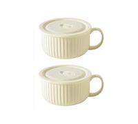 AHUAN Bol Ramen 6 Pouces pour Les Résidences Universitaires, Bureaux Cuiseur à Ramen Résistant à La Chaleur Avec Couvercle Bol à Nouilles Hermétique pour Salade(White*2)