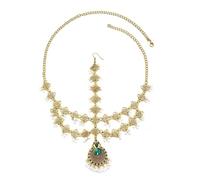 AHUAN Mariées Deguisement Cleopatre Front Pendentifs Perlés | Réglable Chaîne De Tête Perles Superposés Pompons Chaîne De Cheveux Pour Mariages Bals De Fin D'année(Vert)