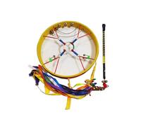 AHUAN Peau de Chèvre Tambour Chamanique pour Adultes, Débutant Fabriqué à La Main En Bois Frame Drum pour L'accompagnement, Instrument à Percussion Tambour à Main(30cm,Gold Set A)