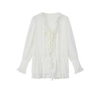 AHUFGN Chemisier Femme Chemisier d'automne à Manches volantées, Chemise Minimaliste, Tenue de Bureau esthétique et silencieuse, Haut Long élégant(XX-Large)