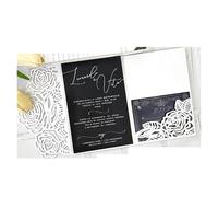 AHUFGN Enveloppe Mariage Lot de 10 invitations mariage découpées au laser vert forêt à faire soi-même, carte d'anniversaire florale trois volets imprimable(White,Outside cover only)